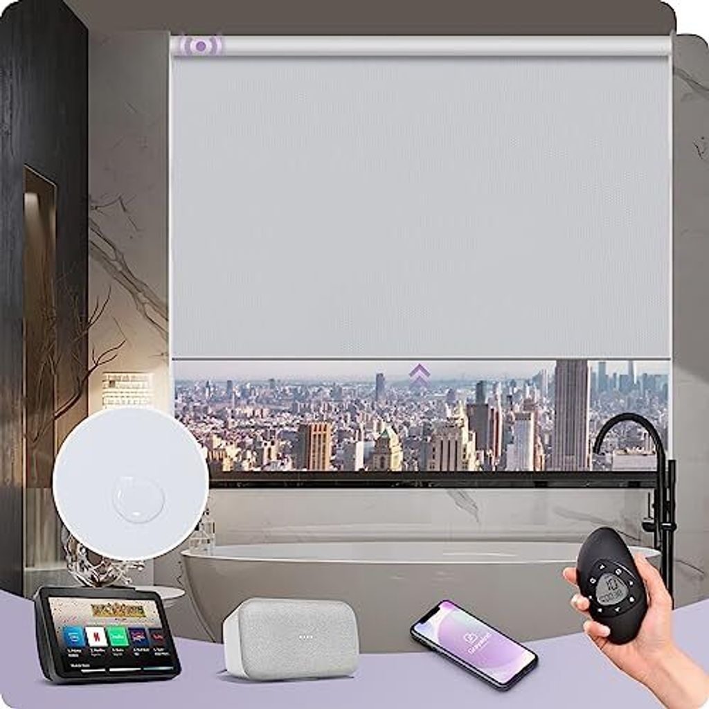 Graywind Blackout Electric Roller Blind Indoor Compatible Alexa Google, messen wiederaufladbare wasserdichte intelligente Fensterblinden, Datenschutzb