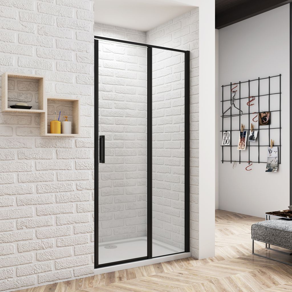 90x185cm Nano+ESG Glas Schwingtür Eckeinstieg schwarze Duschabtrennung Duschkabine