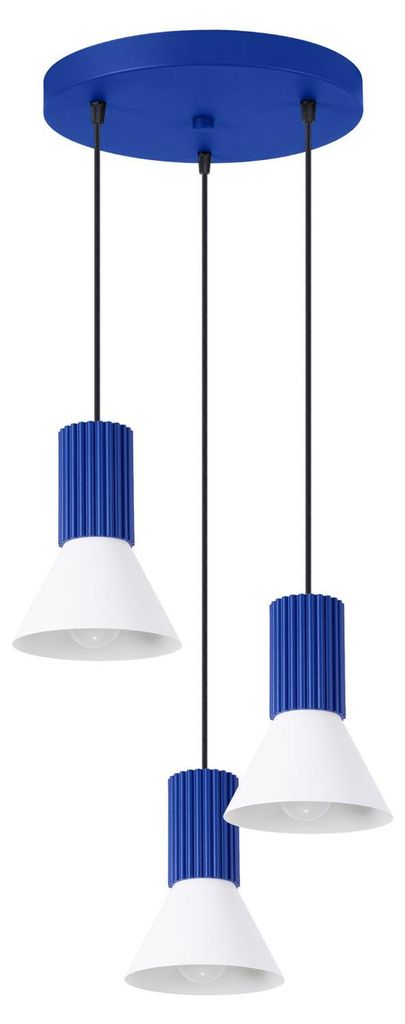 Pendellampe Esstisch Stahl Aluminium Ultramarin Weiß E14 Modern 3-flammig gemütlich Esszimmer Wohnzimmer L:30 cm Hängeleuchte Küche