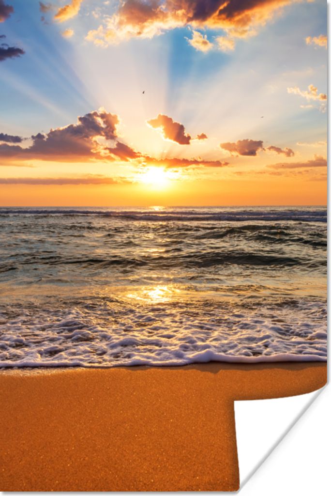 MuchoWow Poster Strand - Sonnenuntergang - Meer - Wolken - Horizont 20x30 cm - Papierdruck