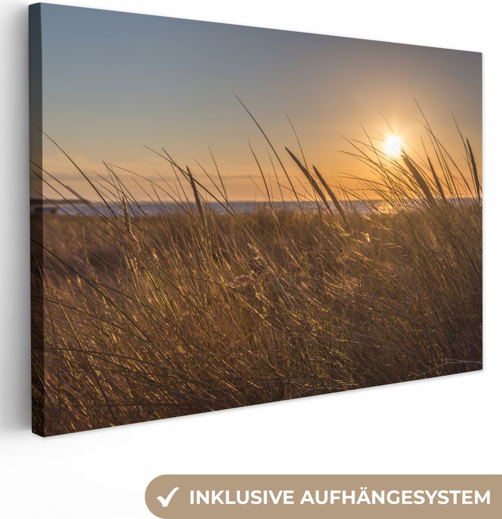 OneMillionCanvasses - Leinwandbilder - 150x100 cm, Ostsee - Schilf - Sonnenuntergang, Wandbilder Kunstdruck Wanddekoration