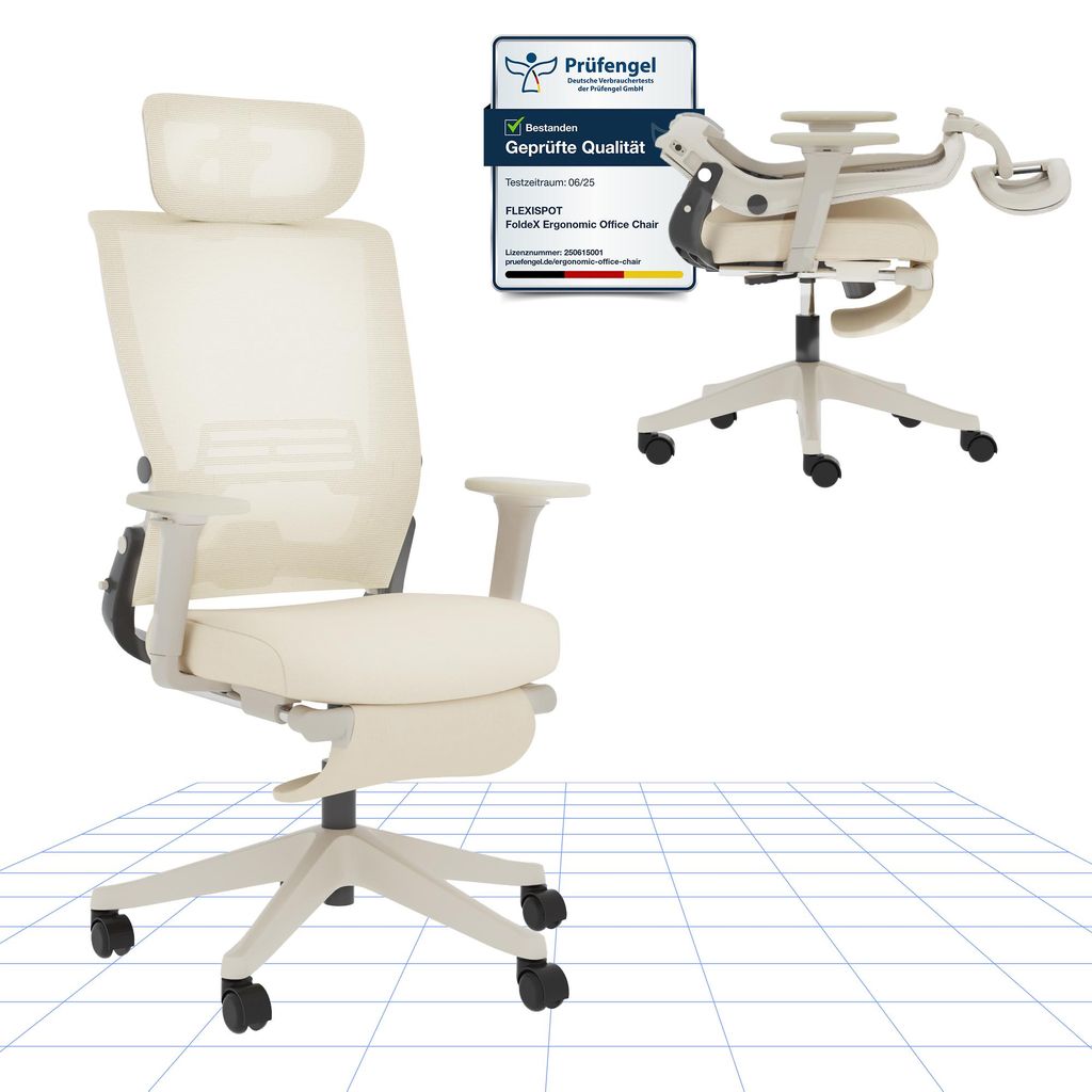 FLEXISPOT Foldex Ergonomischer Bürostuhl, klappbarer Bürostuhl für Kleine Räume mit Lendenwirbelstütze Höhenverstellbaren Armlehnen mit Fußs...