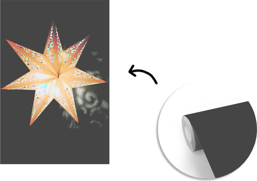 MuchoWow Fototapete für Wohnzimmer oder Schlafzimmer Wandtapete Vinyl Motivtapete Ein leuchtender Stern im Winter - 150x220 cm - Wandbilder