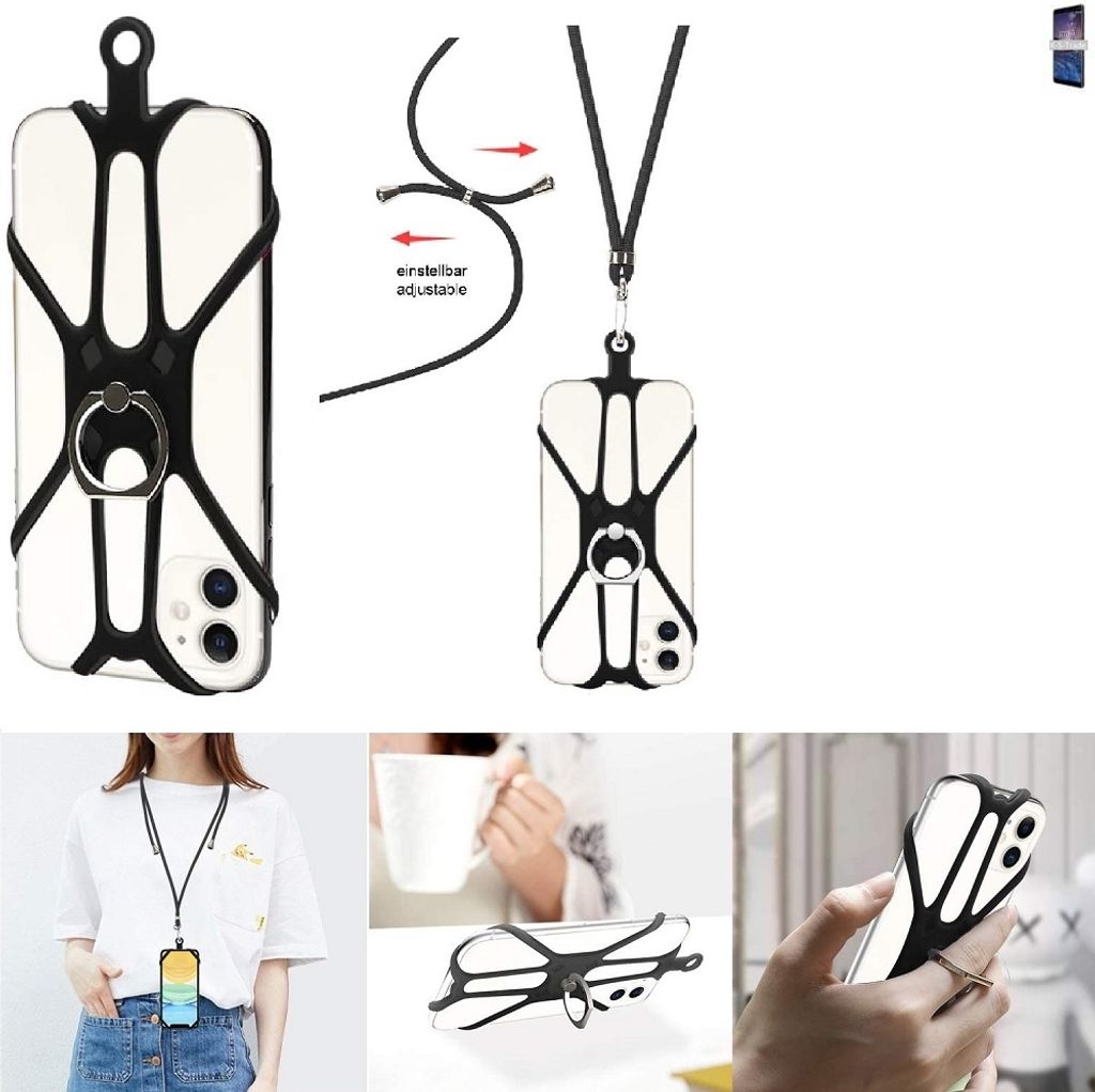 K-S-Trade 3in1 Handykette Handyband Handykordel Halsband Smartphone-Ring Handy-Ring kompatibel mit Nokia 7 Plus Fingerhalterung Handyring