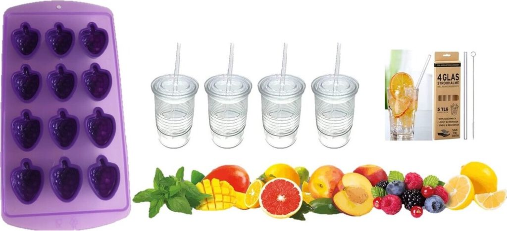 Eiswürfelform Silikon Einfache Eisfreigabe Eiswürfelform Eiswürfelbehälter für Cocktails Whisky Saft Wasser und andere Getränke+ Gläser Set ...