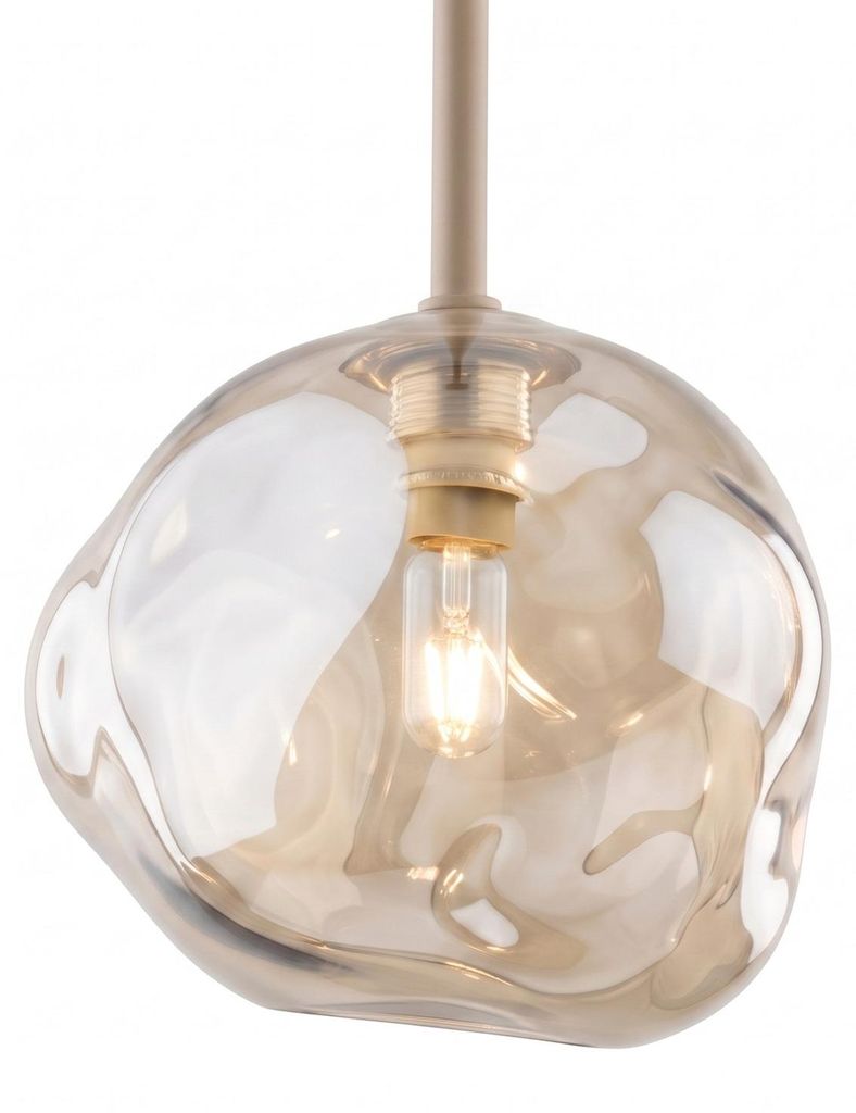 Hängeleuchte Metall Rauchglas D: 15 cm H: max. 150 cm Beige Produktbild  KI-generiertes Bild