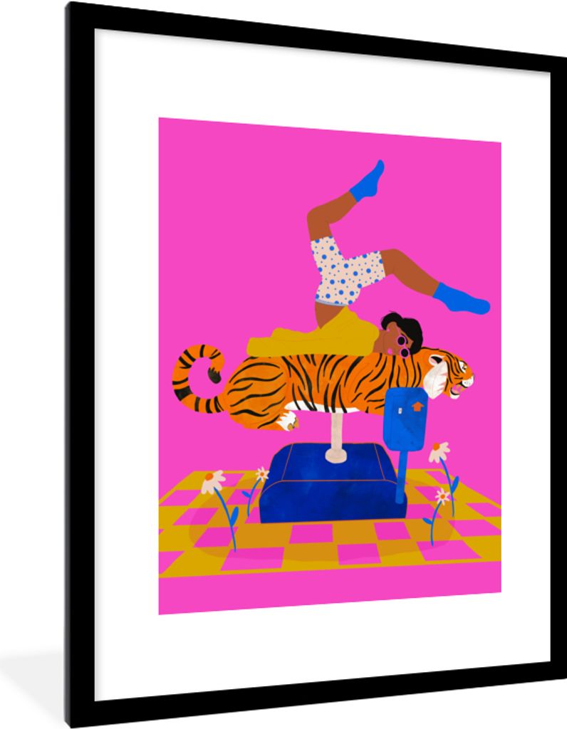 MuchoWow Gerahmtes Poster Frauen - Tiger - Abstrakt 60x80 cm - Poster mit Schwarzem Bilderrahmen Wandposter Rahmen Foto Bilder - Wohnzimmer - Dek...