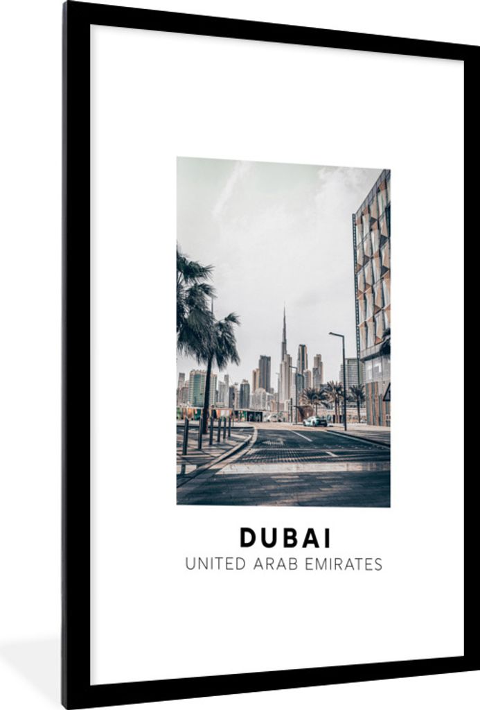 MuchoWow Gerahmtes Poster Dubai - Skyline - Straße 60x90 cm - Poster mit Schwarzem Bilderrahmen Wandposter Rahmen Foto Bilder - Dekoration - Wan...