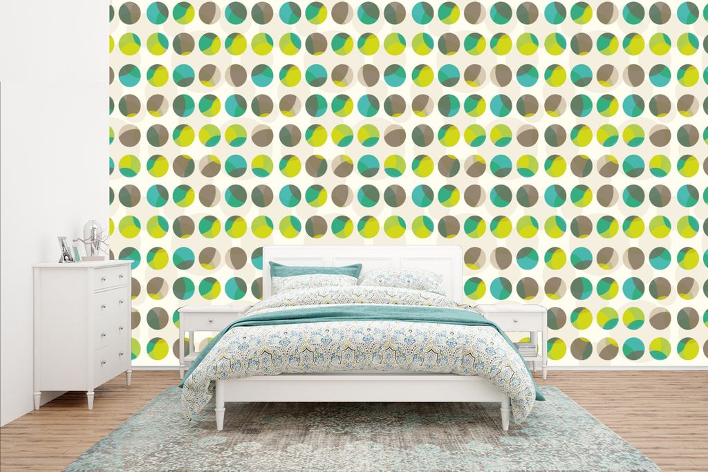 MuchoWow Fototapete für Wohnzimmer oder Schlafzimmer Wandtapete Vinyl Motivtapete Kreis - Grün - Muster - 435x260 cm - Kinderzimmer