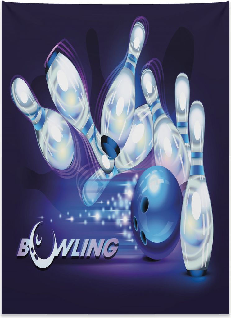 Abakuhaus Bowling-Party Wandteppich, Fantasie-Ball-Mond aus Weiches Mikrofaser Stoff Kein Verblassen Klare Farben Waschbar, 110 x 150 cm, Indigo We...