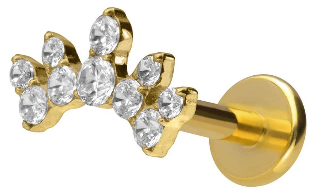 Ohrpiercing, Nasenpiercing Titan Labret mit Innengewinde KRISTALLBOGEN Gold Stablänge: 10mm | Stabstärke: 1,6mm