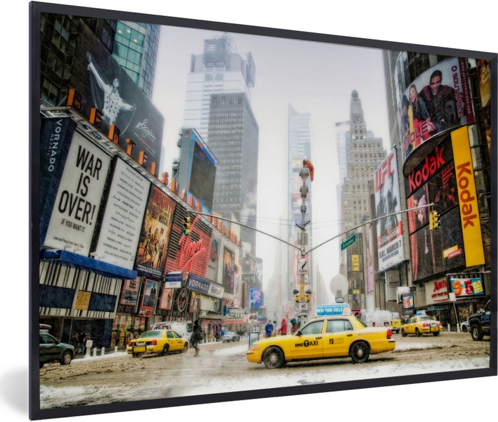 MuchoWow Gerahmtes Poster New York - Taxi - Architektur 90x60 cm - Poster mit Schwarzem Bilderrahmen Wandposter Rahmen Foto Bilder - Fotorahmen -...