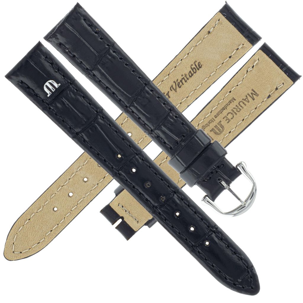 Maurice Lacroix Ersatzband Damen 14 mm Kroko-Optik schwarz Schließe silberfarben