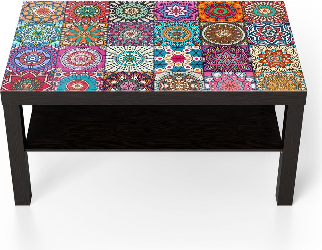 DEQORI Couchtisch 90x55 cm Schwarz 'Orientalische Muster' Glas Beistelltisch