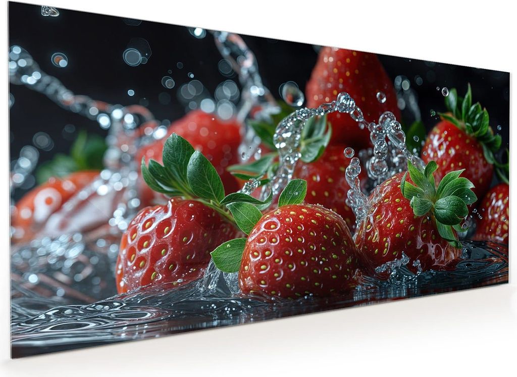 Küchenrückwand Spritzschutz Glas mit Motiv Frische Erdbeeren 40 x 40 cm
