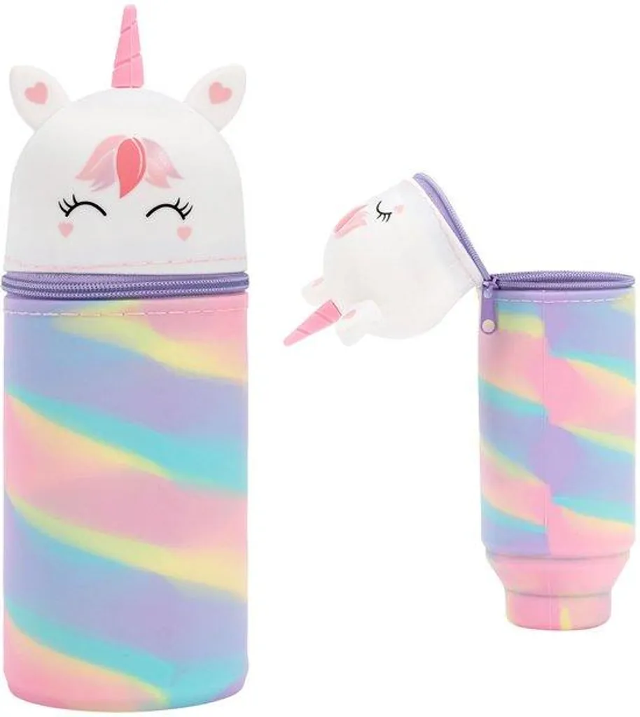 Cartable 2 en 1 et trousse scolaire licorne rose en silicone souple
