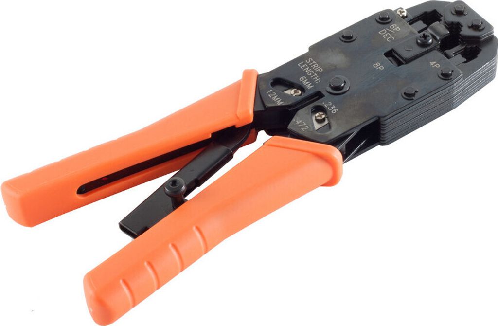 Werkzeug-Modular-Crimpzange für 8/8, 6/6 incl. DEC und 4/4 Western-Stecker, UNIVERSAL Profi, Metall