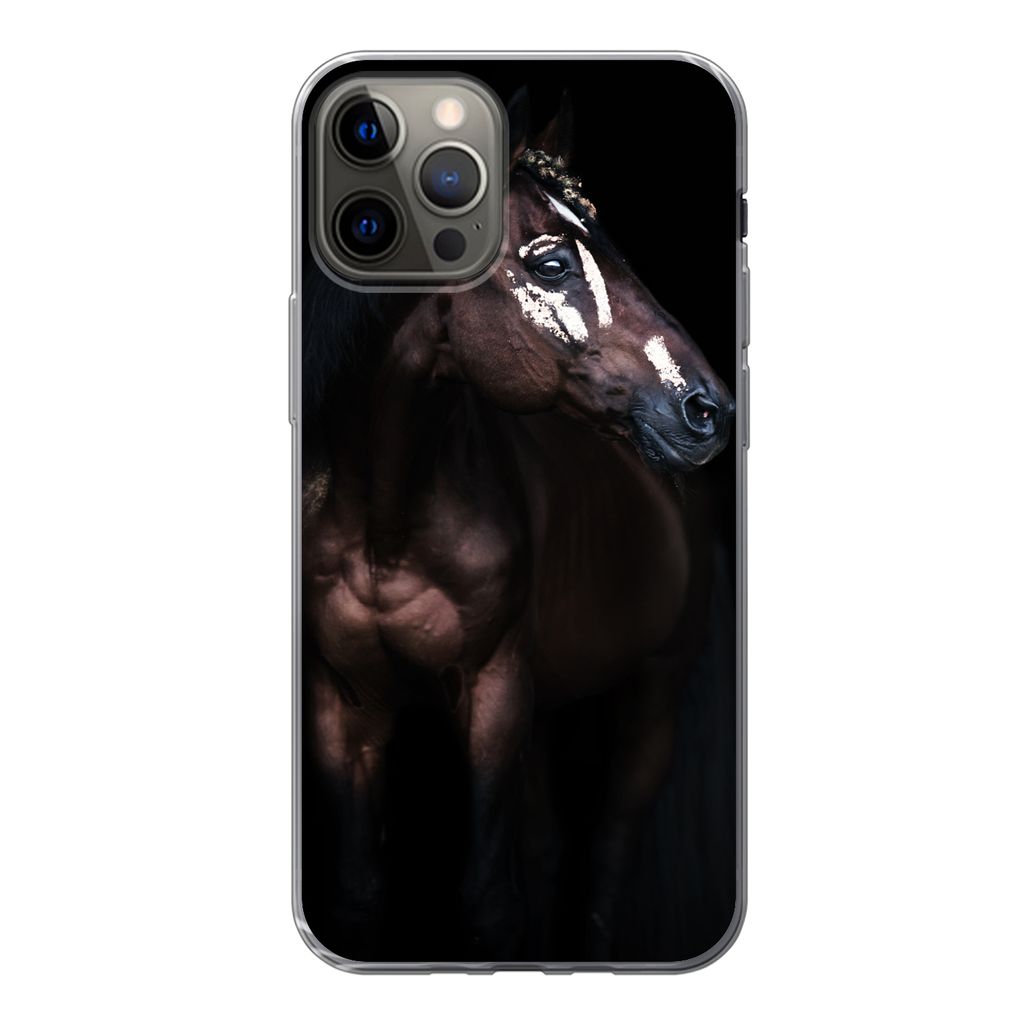 MuchoWow Handyhülle Schutzhülle Hülle für iPhone 12 Pro Pferd - Flecken - Licht Silikon Softcase Handy Hülle - Abdeckung