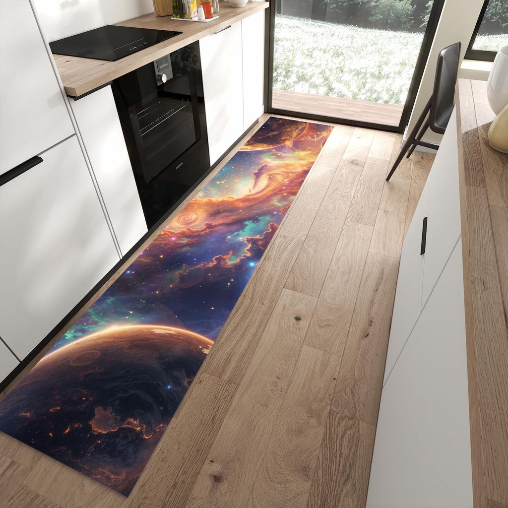 Küchenteppich 60x300cm rutschfest & abwischbar PVC Läufer - Galaxie Fantasy
