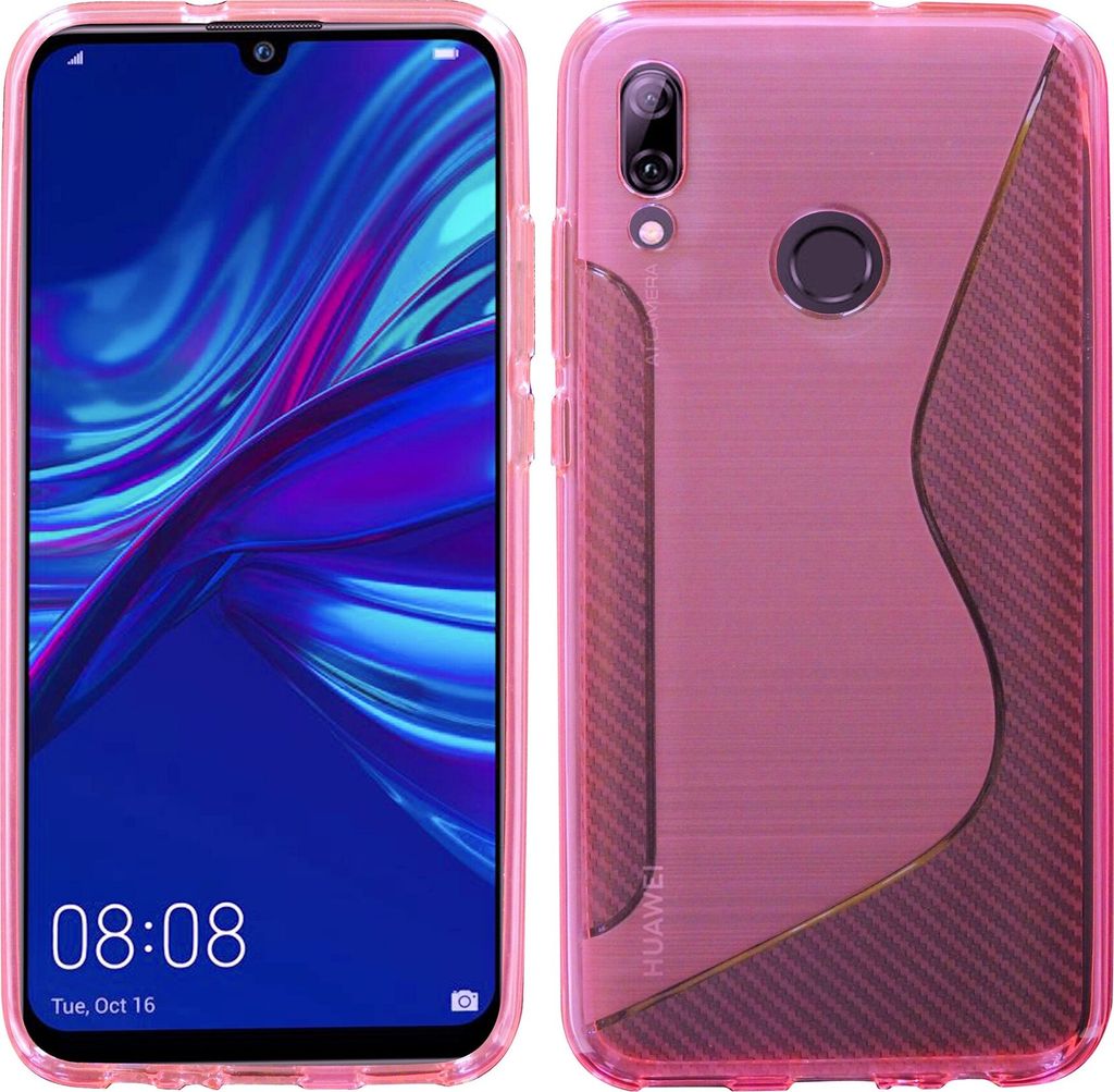 cofi1453 S-Line Hülle Bumper kompatibel mit HUAWEI P SMART 2019 Silikonhülle Stoßfest Handyhülle TPU Case Cover Pink