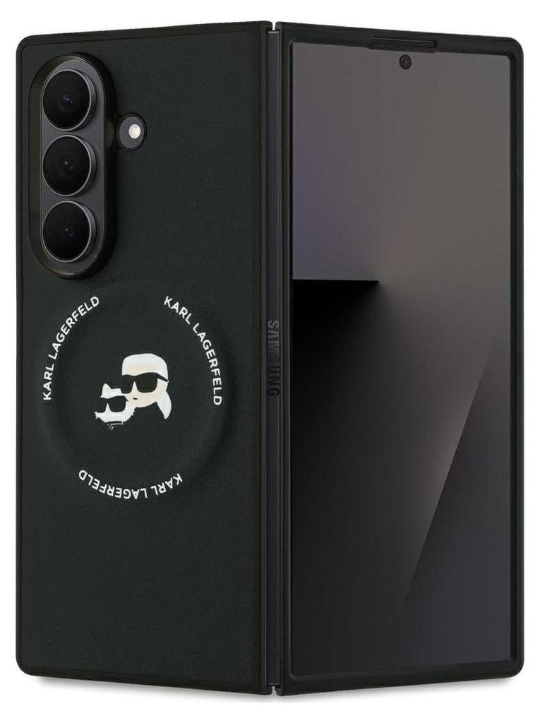 A black foldable phone case with the Karl Lagerfeld logo is shown.