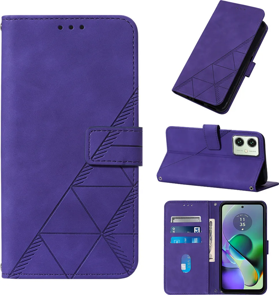 Custodia Elegante Viola per Moto G54 - Design Goffrato e Porta Carte