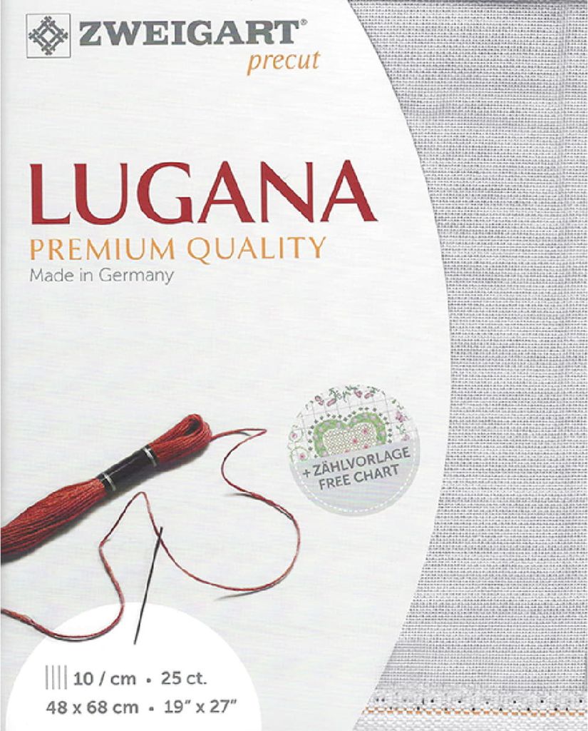 LUGANA Zweigart gleichmäßiger Webstoff, Zuschnitt 25 ct. 3835, Farbe 7011 hellgrau, Stoff für Stickerei 48x68 cm