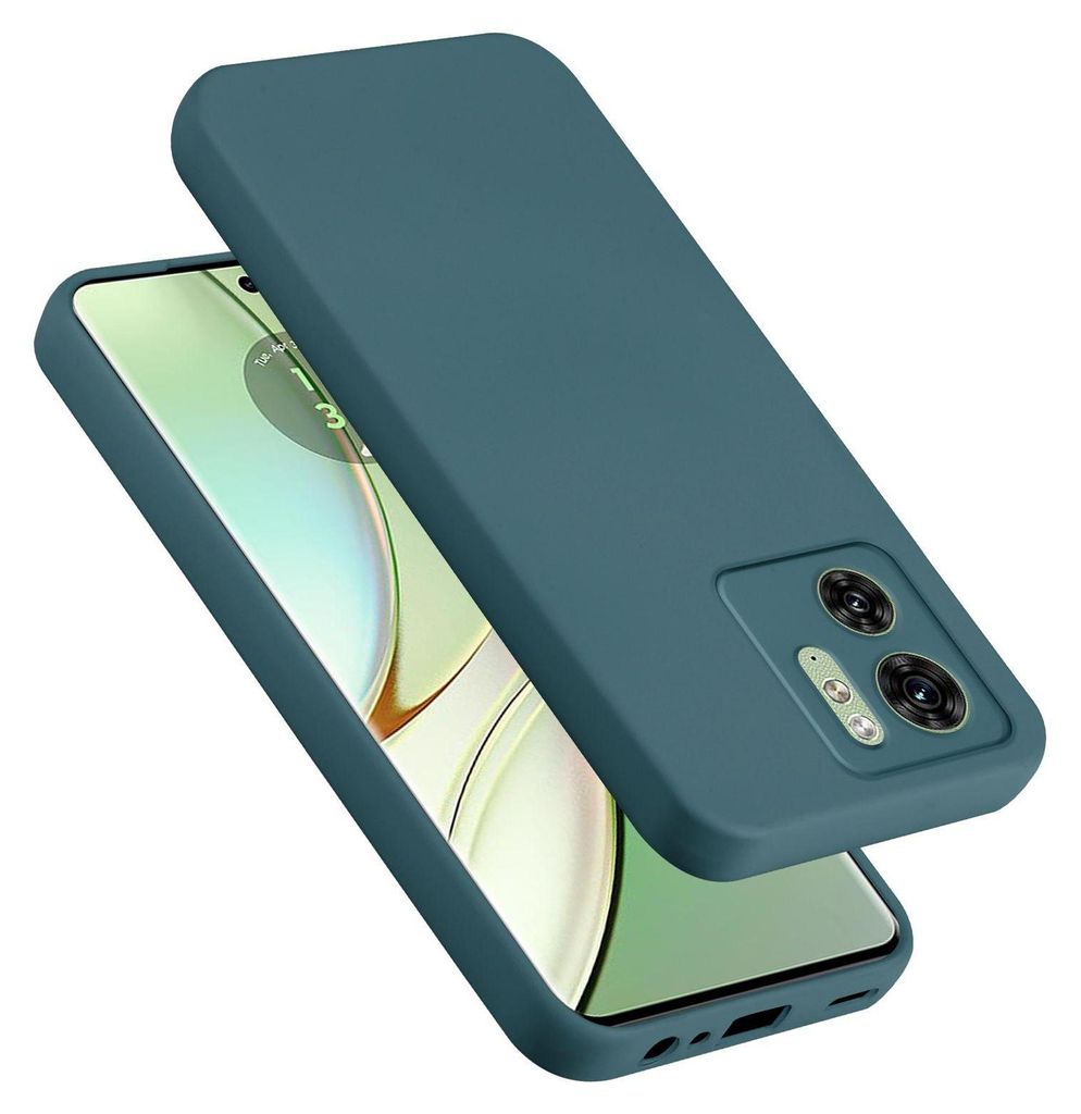 A teal silicone phone case is shown on top of a smartphone.
