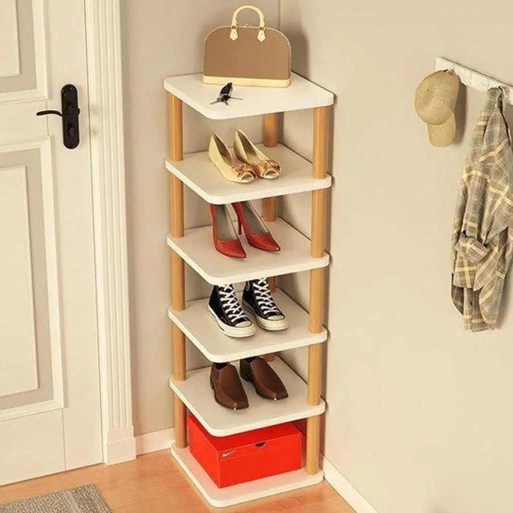 Meuble à chaussures 6 niveaux en bois d'acacia véritable et robuste