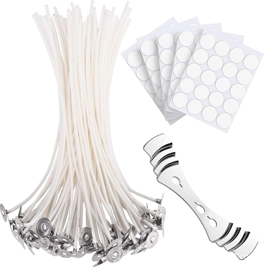 50 Stück Kerzendochte 15cm mit Haftpads - Zubehör für Kerzenherstellung, Candle DIY, Öllampen & Aromatherapie