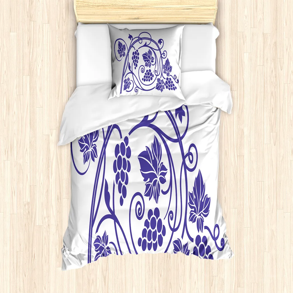 ABAKUHAUS Set Letto Singolo 135x200 cm - Design Botanico Blu/Bianco