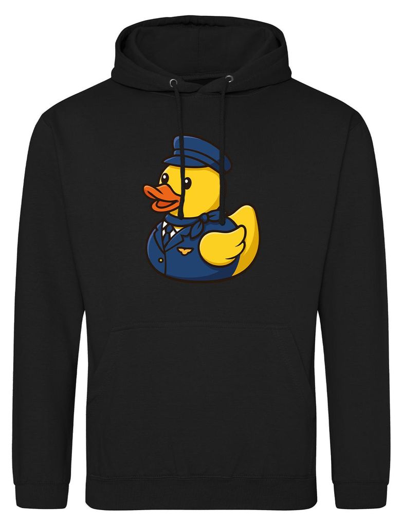 Huuraa Uni Hoodie Quietscheente Stewardess Gummiente Flugbegleiterin XXL Deep Black Vegan Sweatshirt Geschenkidee