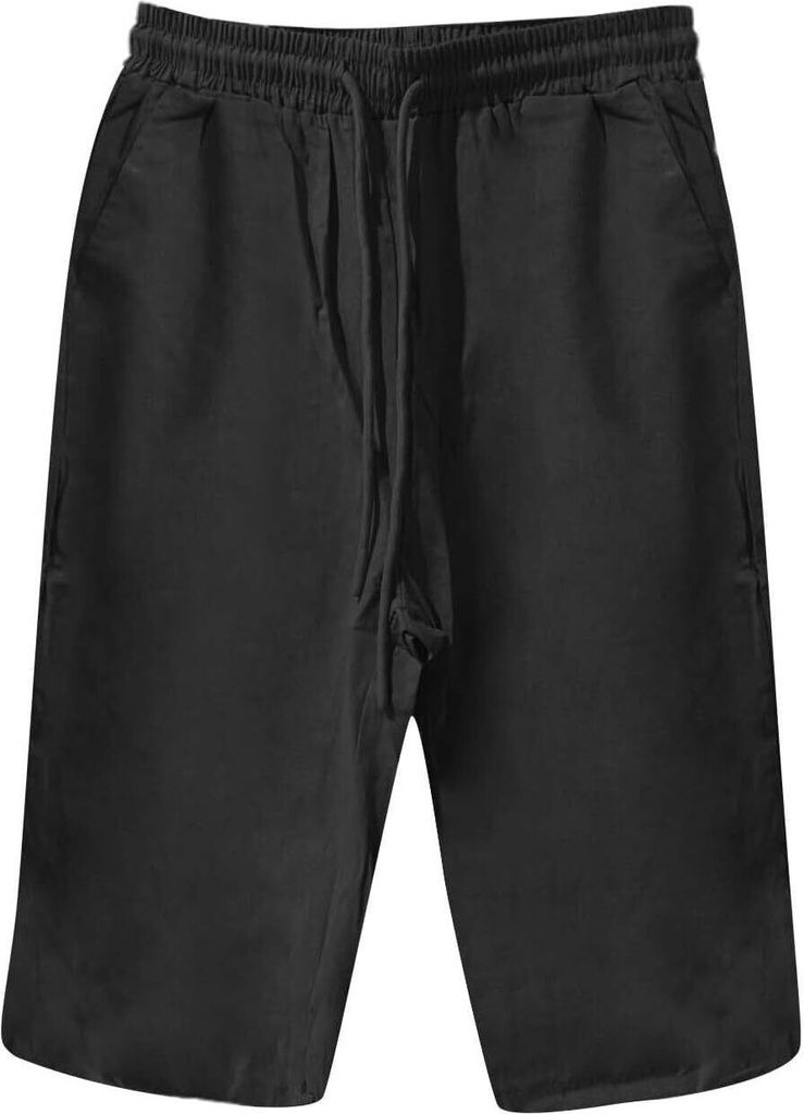 Damen Leinen-Shorts Sommer Knielang mit Kordelzug, Luftig Produktbild 3