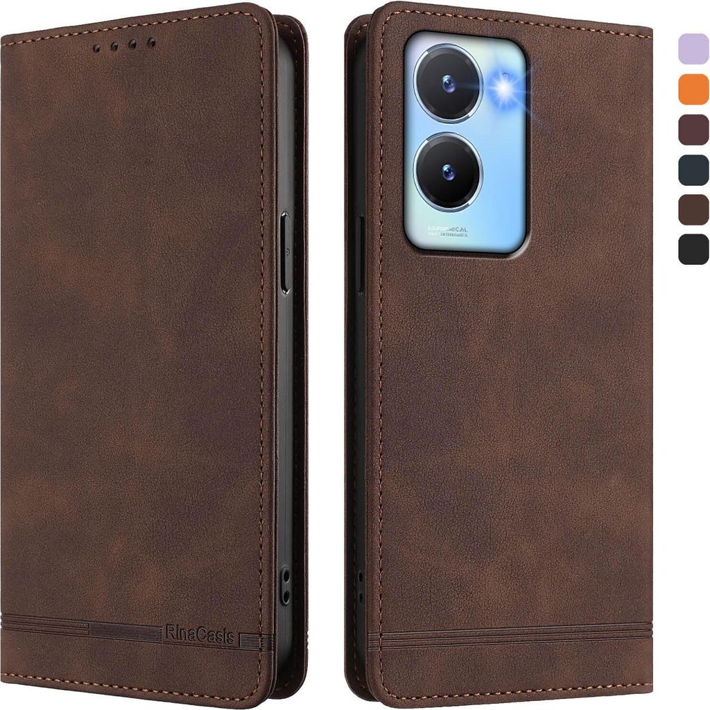 Hülle für Vivo Y56 5G, Retro Kunstleder Ständer Klapphülle mit Kartenfächer und Magnetische Braun