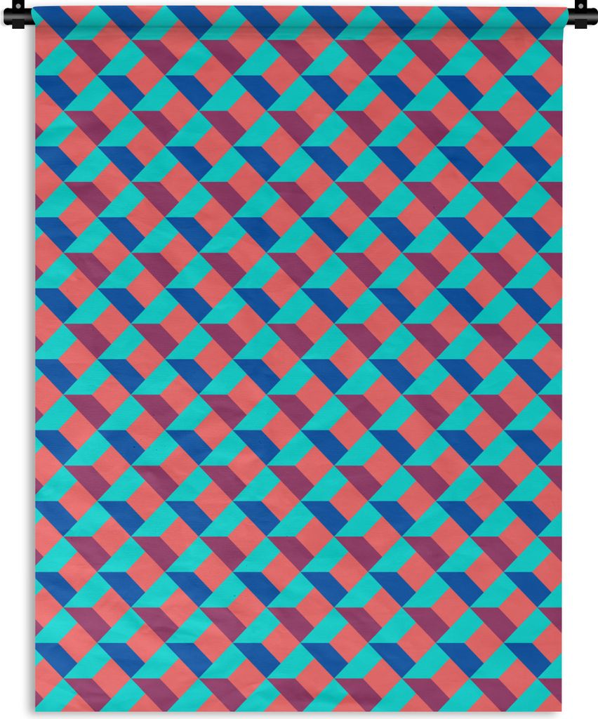MuchoWow Wandteppich Wandbehang Blöcke - Muster - 3D 120x160 cm Tapisserie Dekoration Wandtuch - Wohnzimmer - Moderne