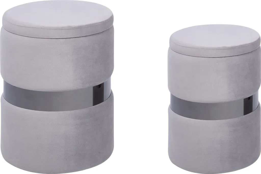 Pouf coffre de rangement en velours gris Doris Lumarko - Lot de 2