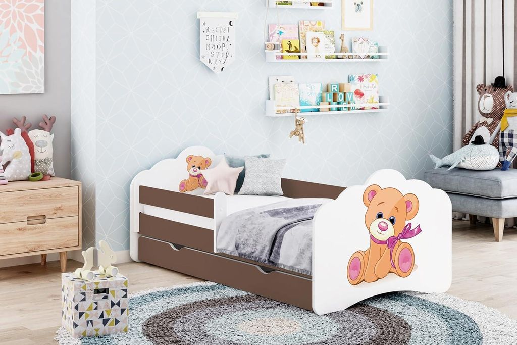 Happy Babies Kinderbett - Mit Matratze & Schublade und Rausfallschutz, 80x160, Mädchen Kinderbetten & Jugendbett Jungen Kids Bed, Jugendbett für ...