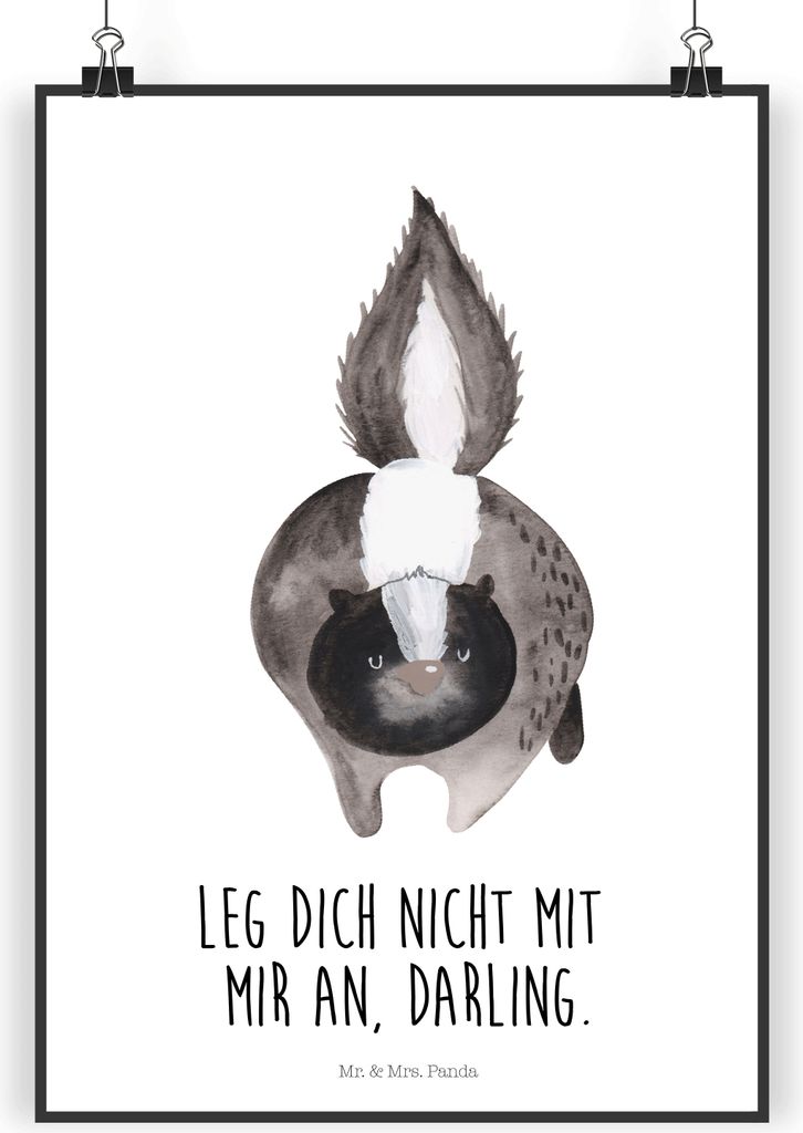 Mr. & Mrs. Panda Bild Stinktier Angriff DIN A3 - Weiß - Geschenk, Raubtier, Drohung, drucke, Stinker, Wandbild, Skunk, wanddeko, Wildtier, Kunstdr...