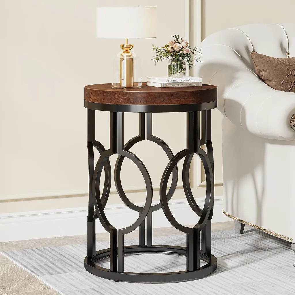 Table d'Appoint Industrielle avec Plateau en Bois et Montage Facile