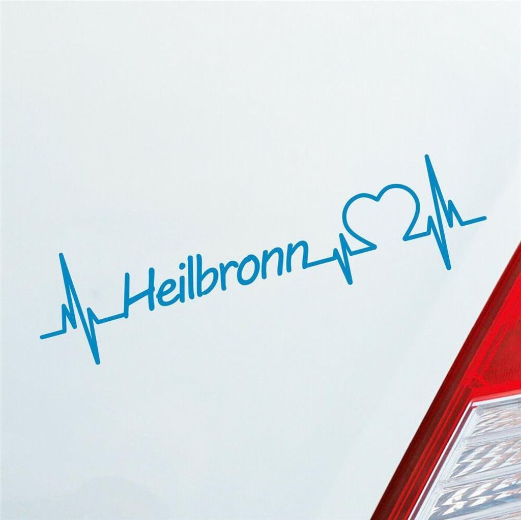 Auto Aufkleber Heilbronn Herz Herzschlag 19x5 cm Hellblau Sticker Heckscheibenaufkleber