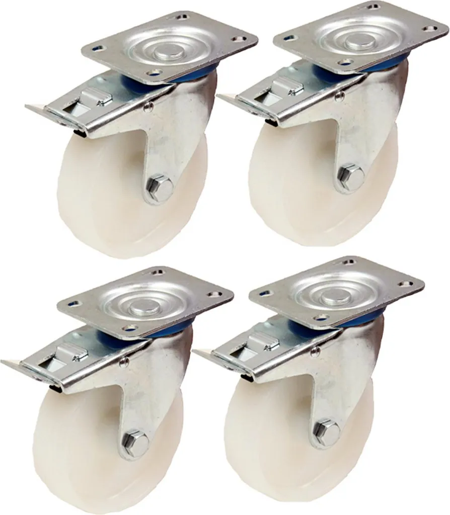Roulettes 80mm pour meubles et chariots nylon pivotantes charge 120kg