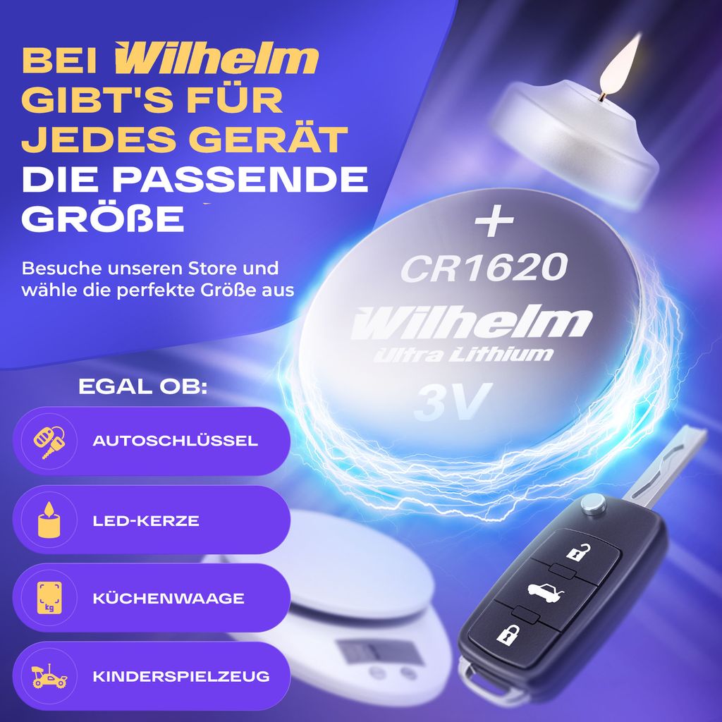 4 x CR1620 WILHELM Lithium Knopfzelle 3V 70mAh ø16x2,0mm Produktbild 3