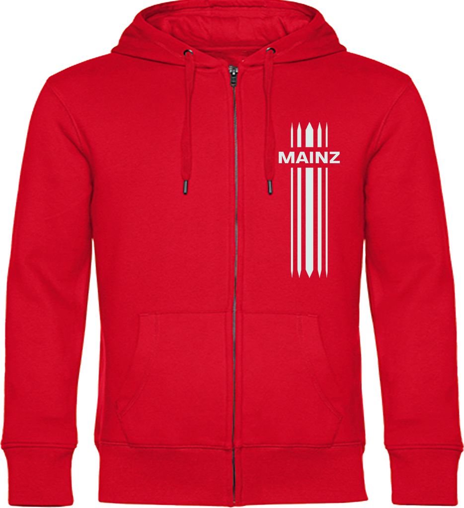 multifanshop Kapuzen Sweatshirt Jacke - Mainz - Streifen, rot, Größe L
