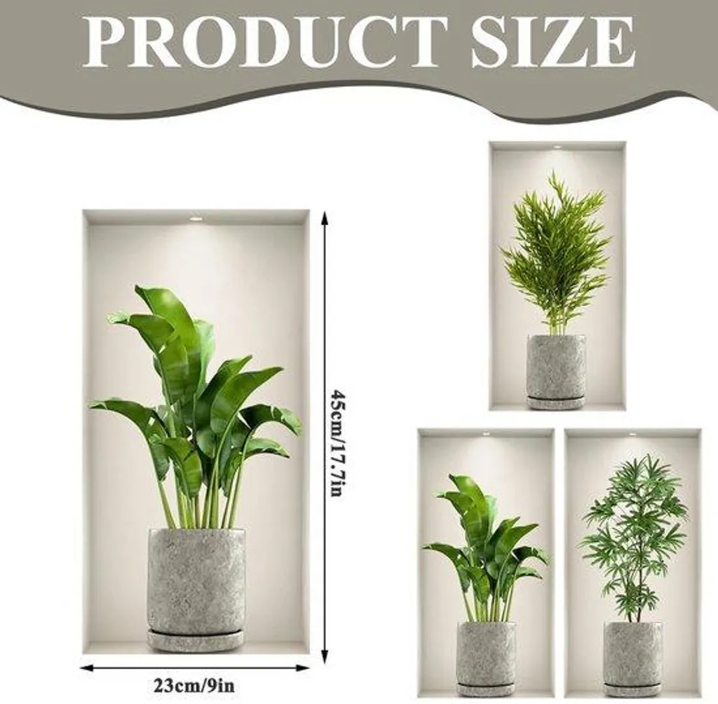 Stickers Muraux 3D Plantes Vertes Décoratifs pour Salon et Bureau