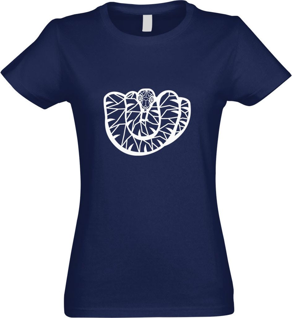 Kiwistar - T-Shirt tailliert - Damen - Navy - Polygon Schlange Boa Tier Art - mit Motiv Bedruckt - Funshirt Design - Sport - Freizeit - Damen - M