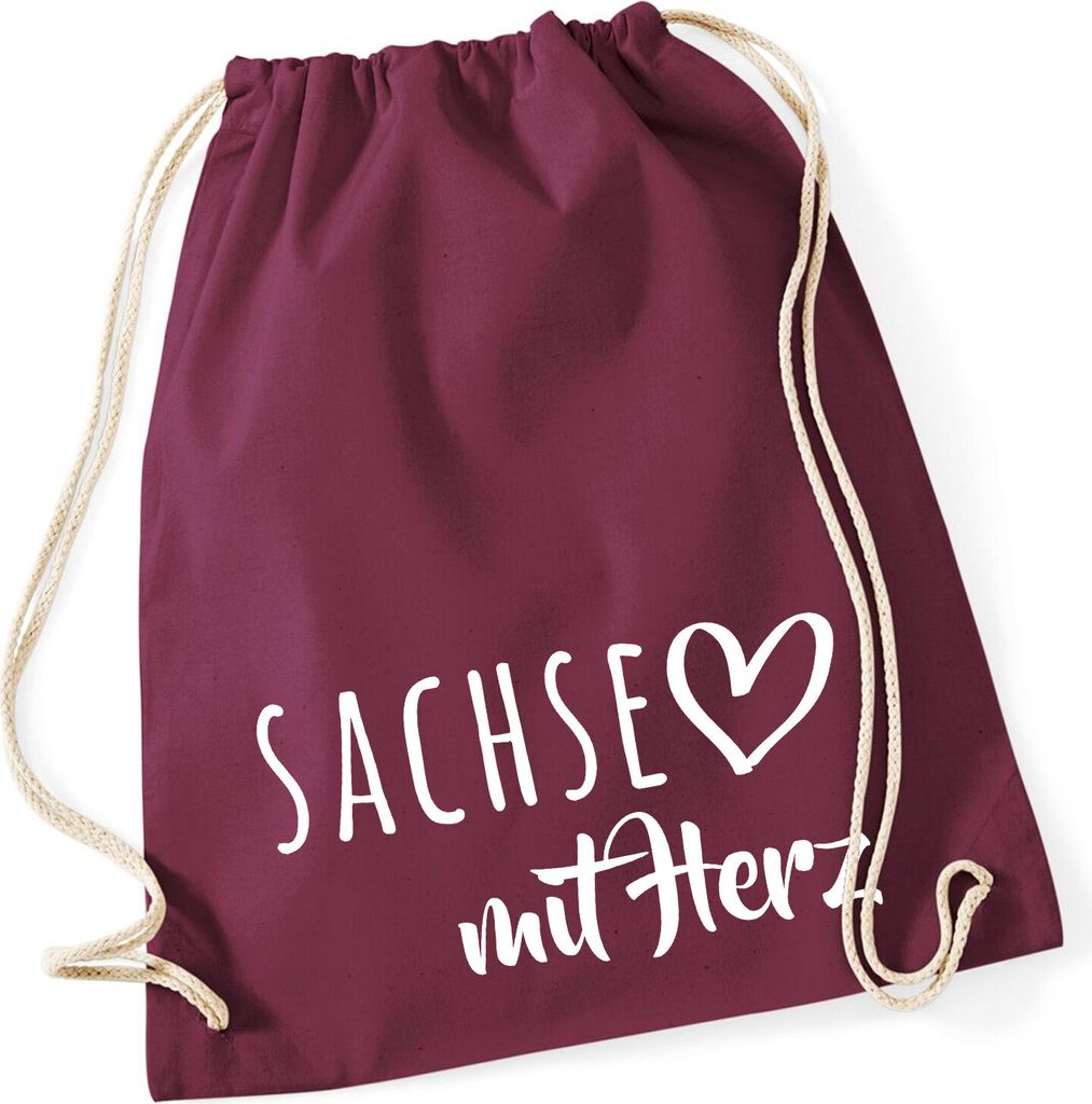 Huuraa Turnbeutel Sachse mit Herz 12 Liter Burgundy Baumwolle Rucksack Geschenkidee
