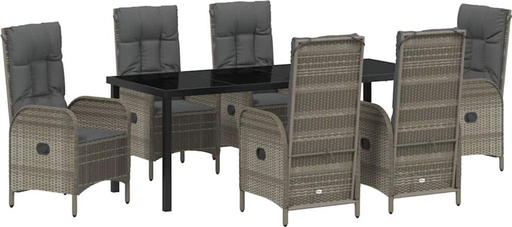 Garten Essgruppe mit Kissen 7 pcs Grau Poly-Rattan