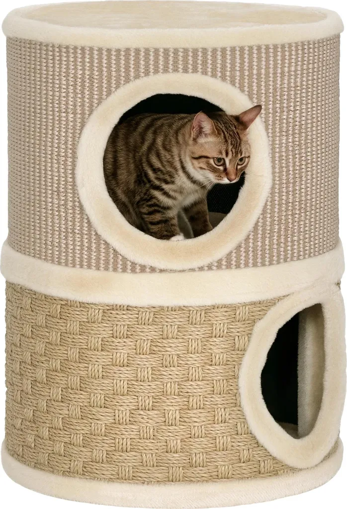 Arbre à chat design à 2 niveaux en peluche kaki et café 35x35x49 cm