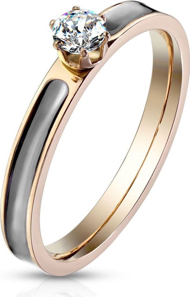 Damen Ring Edelstahl Zirkonia Kristalle Herren Solitärring Bandring Autiga rosegold 52 - Ø 16,51 mm