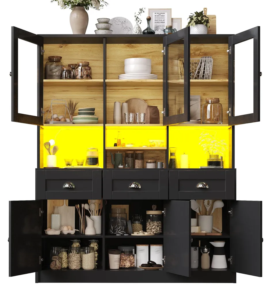 Buffet de cuisine complet avec éclairage LED et niche pour micro-ondes - 8